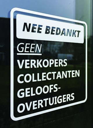 Geen verkopers, collectanten of geloofsovertuigers raamsticker