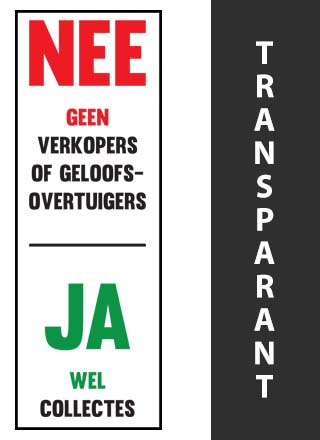 Geen colportage wel collectanten sticker transparant